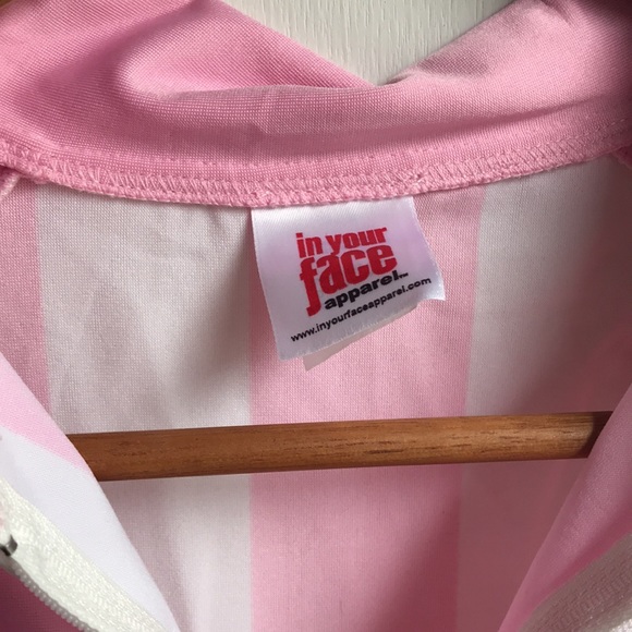 In Your Face Pink Striped 1/2 Zip Polo Bowling Top - Picture 3 of 10